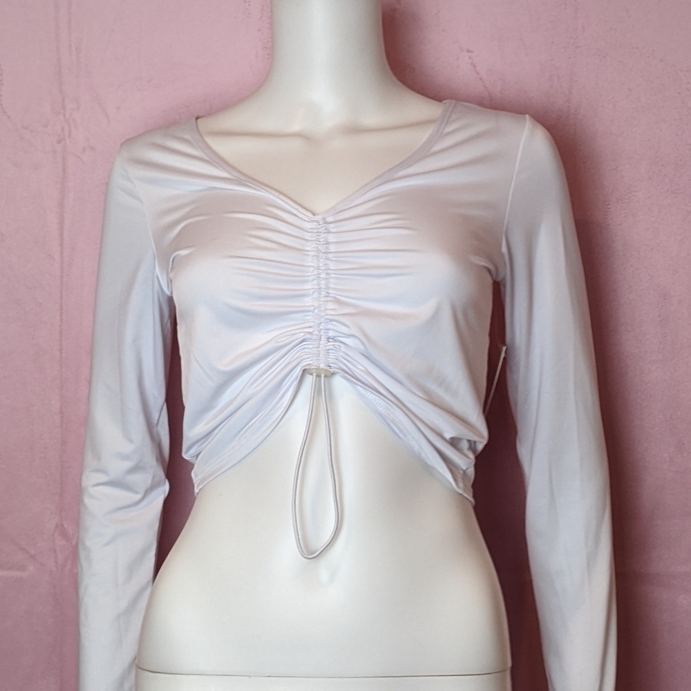 Heroine Sport Shield Top Ruched Front White Crop Top size Small